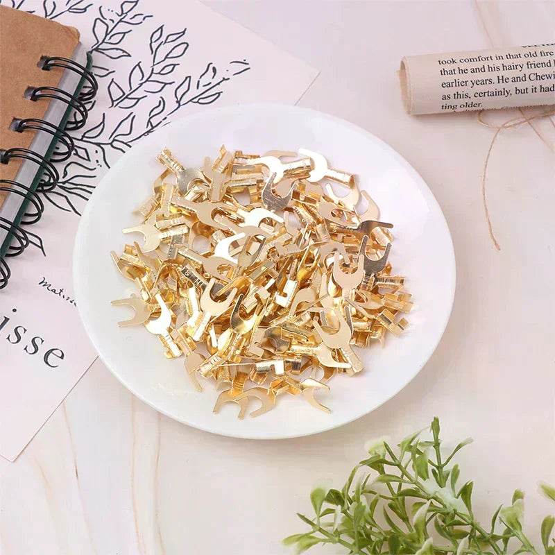 100Pcs Brass U-Shape Fork Crimp Terminals Grounding Lug Set Crimp Fork Terminals Peaceful Pleasures Health and Wellness