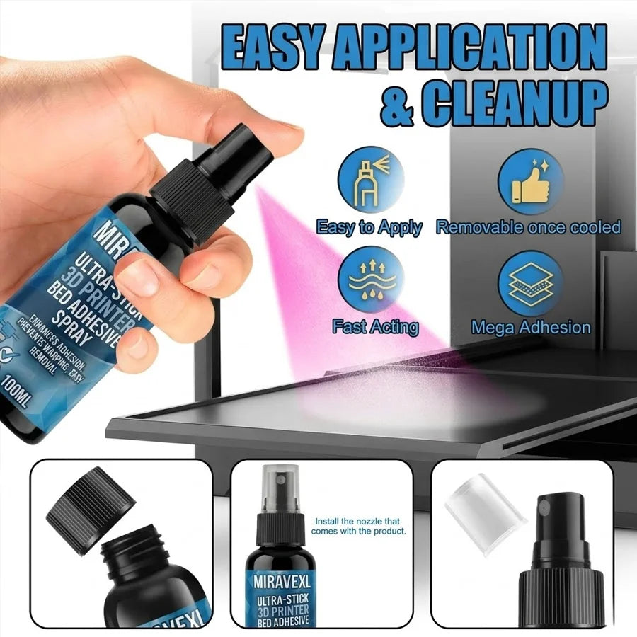 MIRAVEXL 100ml 3D Printer Bed Adhesive Spray – PLA ABS PETG TPU