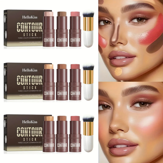 Hello Kiss 4-Piece Cream Contour Kit – Stick & Brush Set Cream Contour Kit Oasis Select