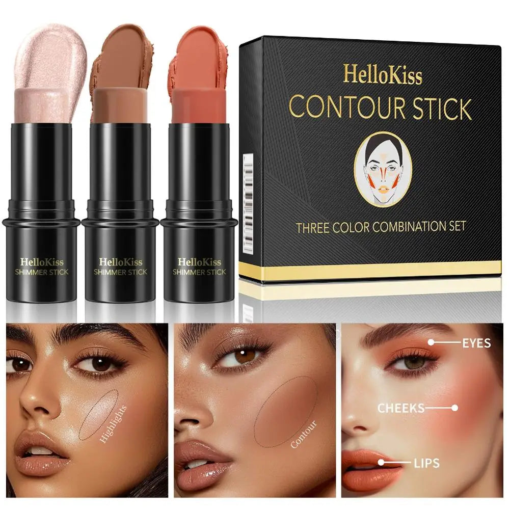 3-in-1 Cream Contour Stick Set – Highlighter, Blush & Contour