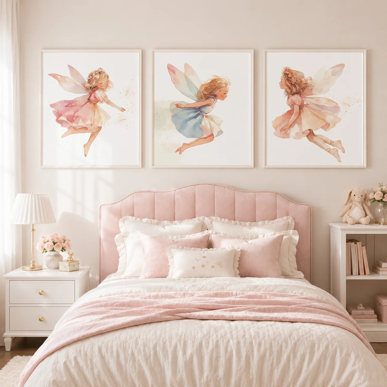 Nursery Wall Art, Nordic Cute Fantasy Fairy Canvas Painting, Baby Poster Print for Toddler Kids Princess Room Wall Decor Peaceful Pleasures Health and Wellness