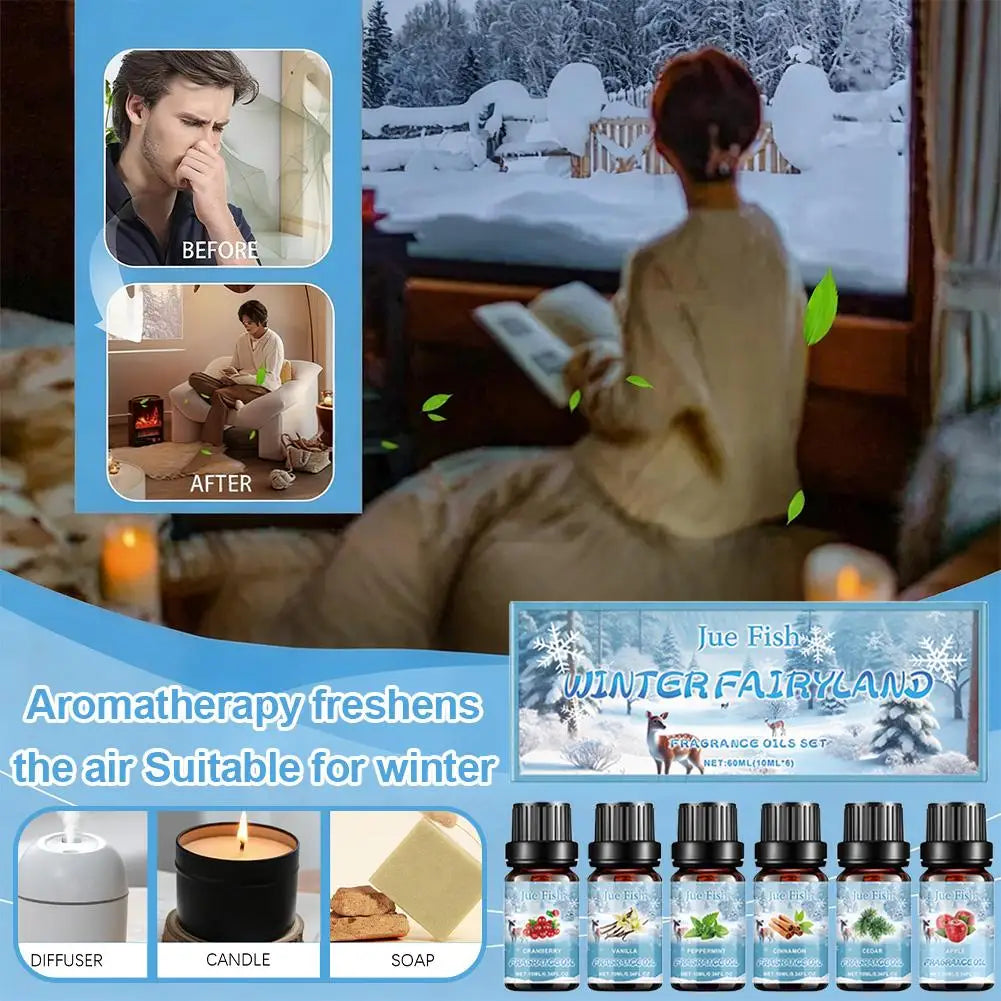 6-Piece Winter Essential Oil Set for Diffuser & Humidifier Essential Oil Gift Set Peaceful Pleasures Health and Wellness