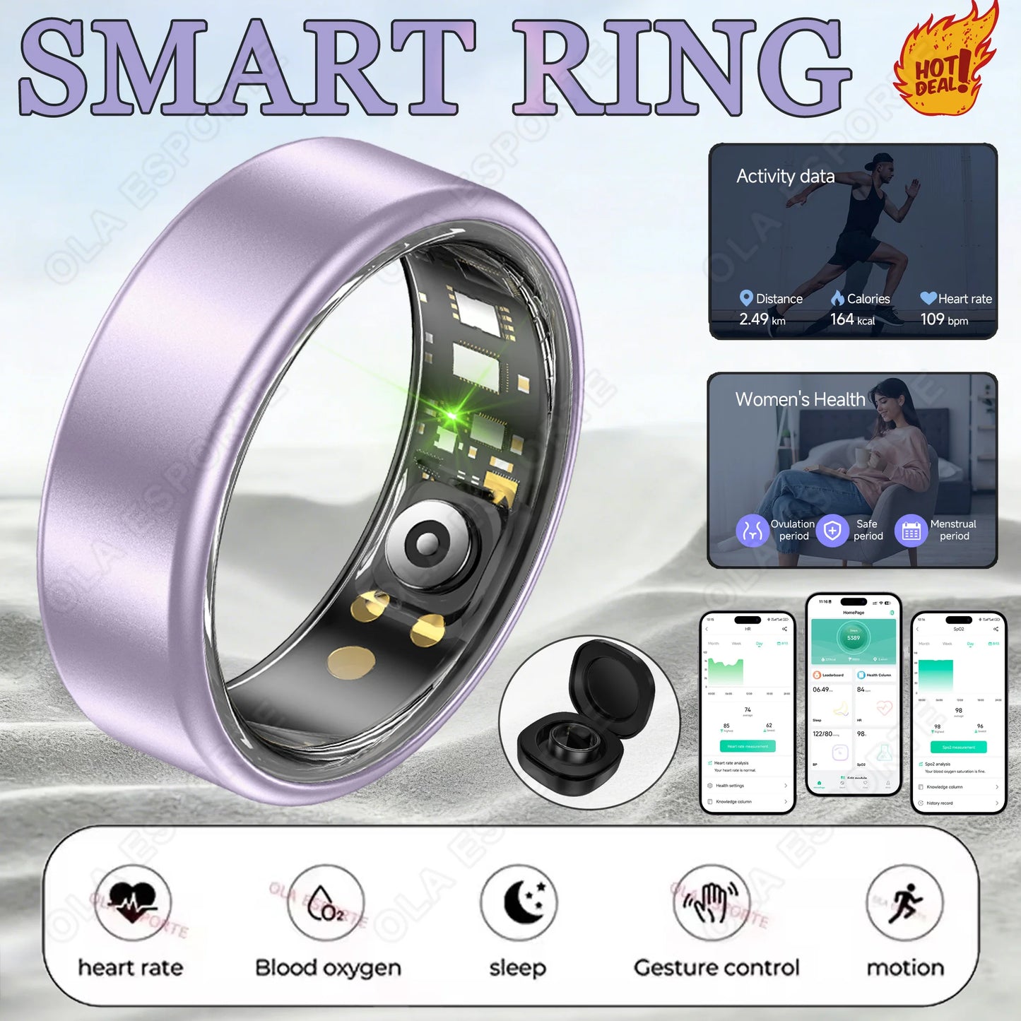 New Smart Ring 2026 Heart Rate Blood Pressure SleepMonitor 5ATM Waterproof Health Ring Men Women Smartring For Android IOS Gift Peaceful Pleasures Health and Wellness