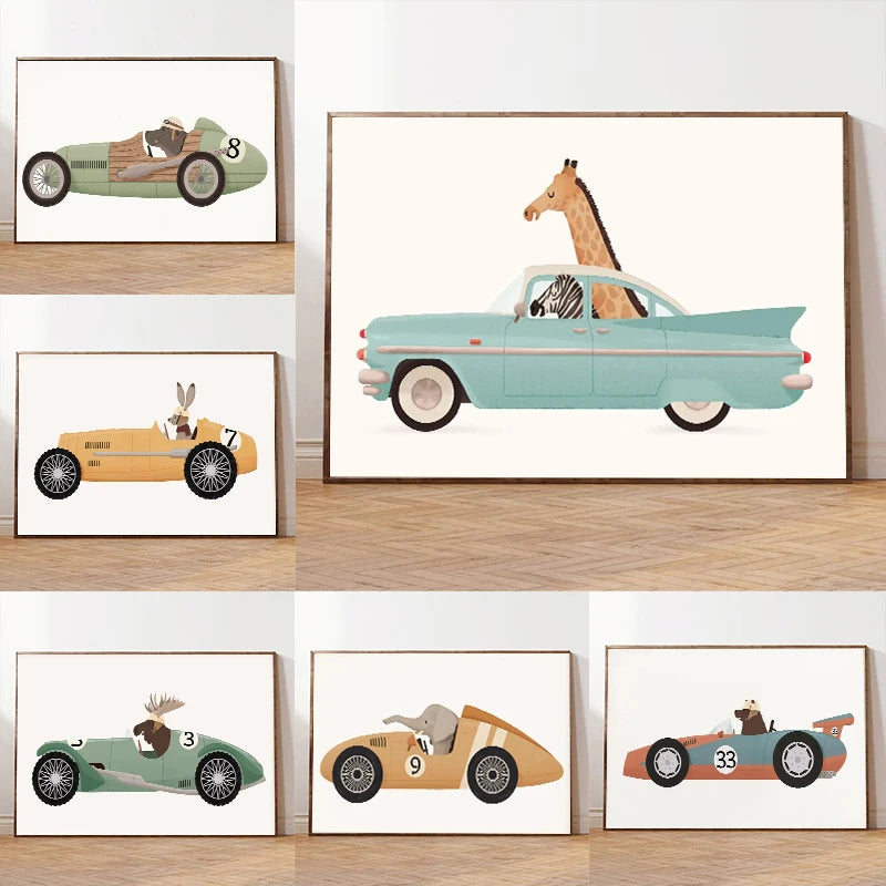 Zebra & Giraffe Cartoon Canvas Wall Art | Kids Nursery Decor
