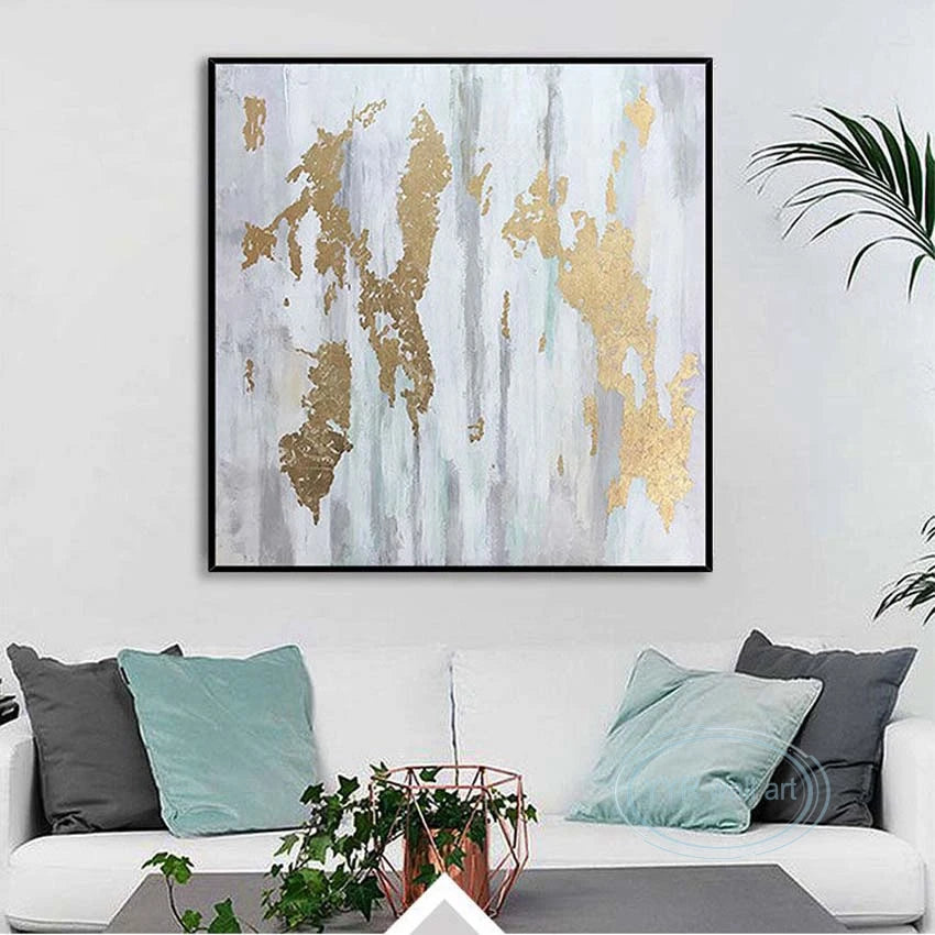 New High Quality Gold Foil Mural Wall Art Canvas Oil Painting Light Luxury Home Decor Handmade Acrylic Abstract Hanging Poster Peaceful Pleasures Health and Wellness