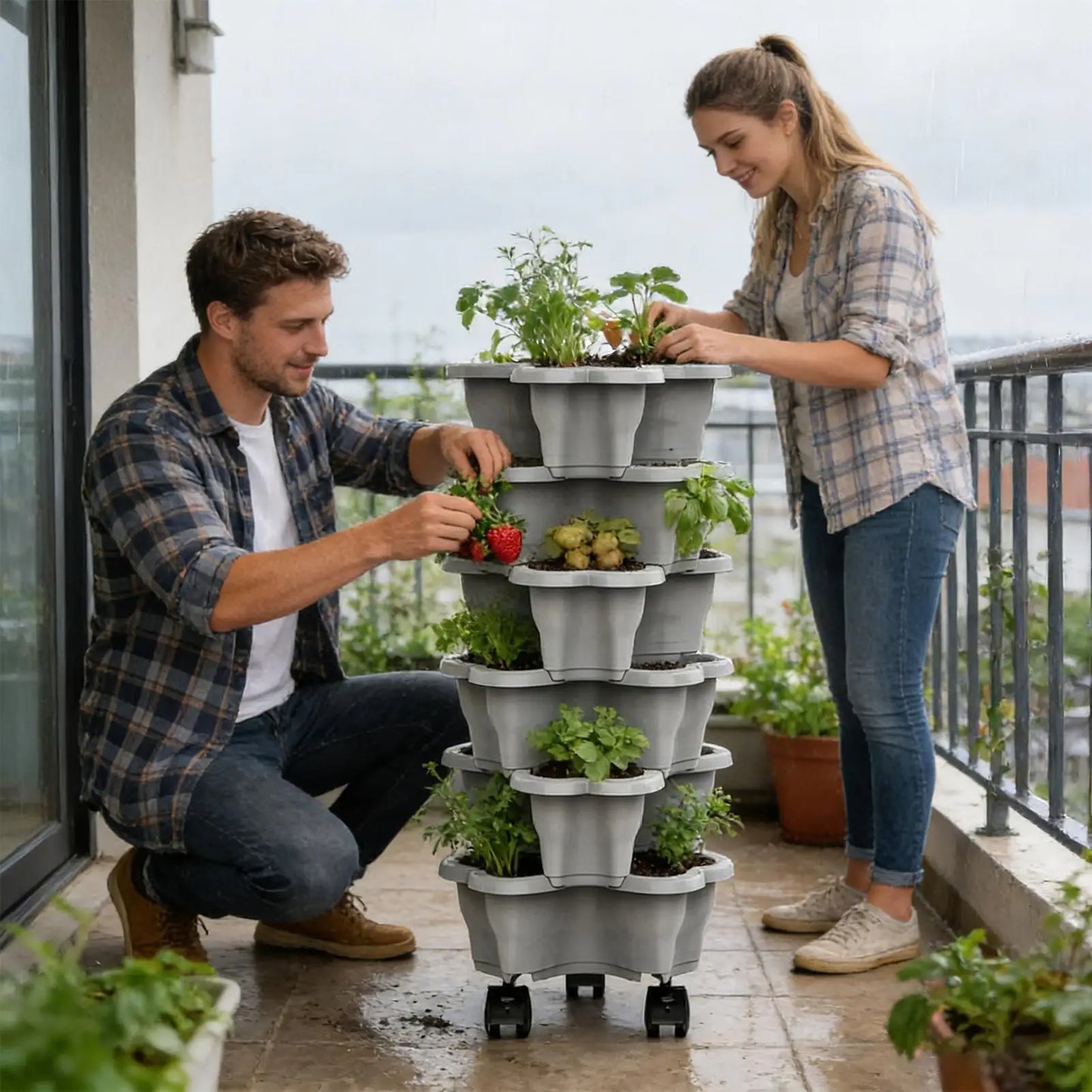 Stackable Vertical Planter 4/5/6-Tier with Wheels | Garden Tower