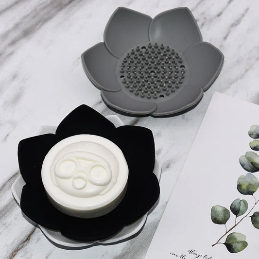 Lotus Silicone Soap Dish with Drainage | Bathroom Soap Holder Silicone Soap Dish Peaceful Pleasures Health and Wellness