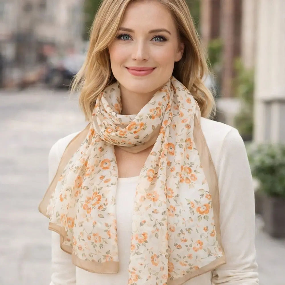 Chiffon Floral Lotus Scarf – Lightweight Beach & Travel Shawl
