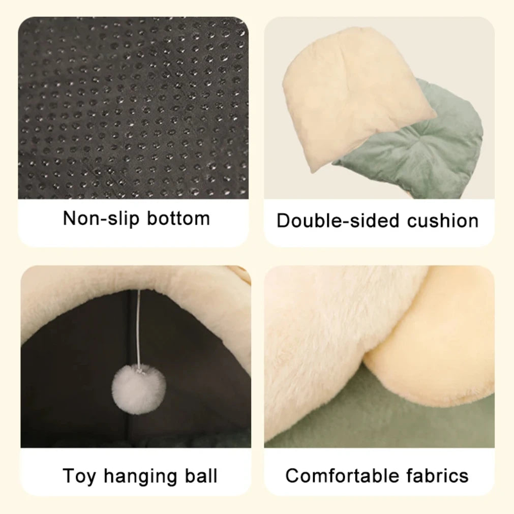 Cartoon Cat Cave Bed – Foldable, Washable, Cozy (S/M/L)