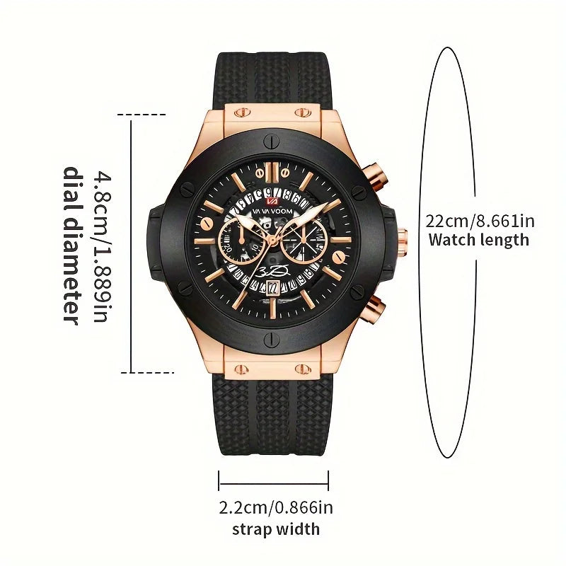 Black Silicone Mens Hand 46mm Hollowed Out Large Dial Rose Gold Fashionable Military Style Original Quartz Movement Sports Watch Peaceful Pleasures Health and Wellness