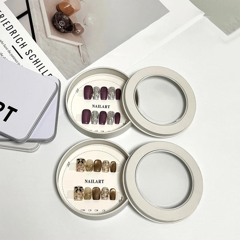 False Nail Press On Wearing Circular Iron Display Box With Display Card Nail Packing Box For Fake Nails Finished Product Peaceful Pleasures Health and Wellness