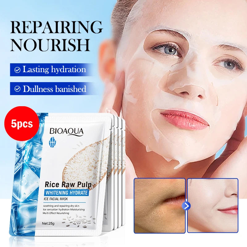BIOAQUA Rice Raw Pulp Face Mask Hydrating Brightening 5pcs