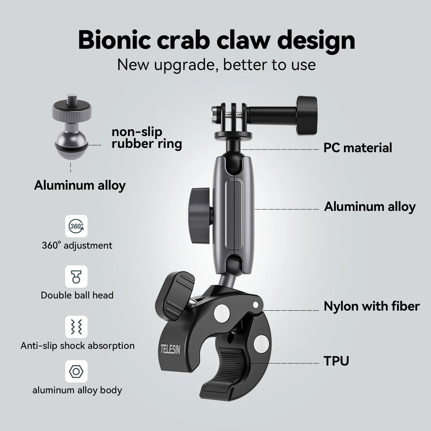 TELESIN Motorcycle Bicycle Rail Mount Clamp with 360 degree Ball Mount Clip For Gopro Hero 11 10 9 8 7 6 For Phone Action Camera Peaceful Pleasures Health and Wellness