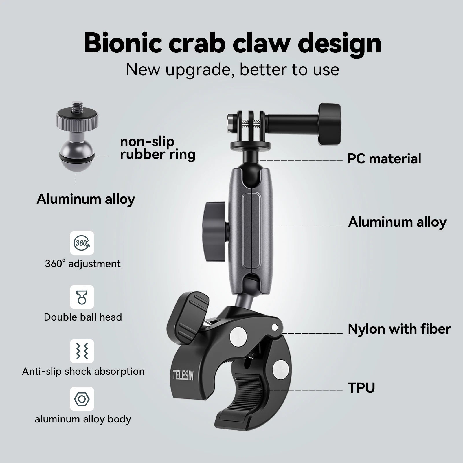 TELESIN Motorcycle Bicycle Rail Mount Clamp with 360 degree Ball Mount Clip For Gopro Hero 11 10 9 8 7 6 For Phone Action Camera Peaceful Pleasures Health and Wellness