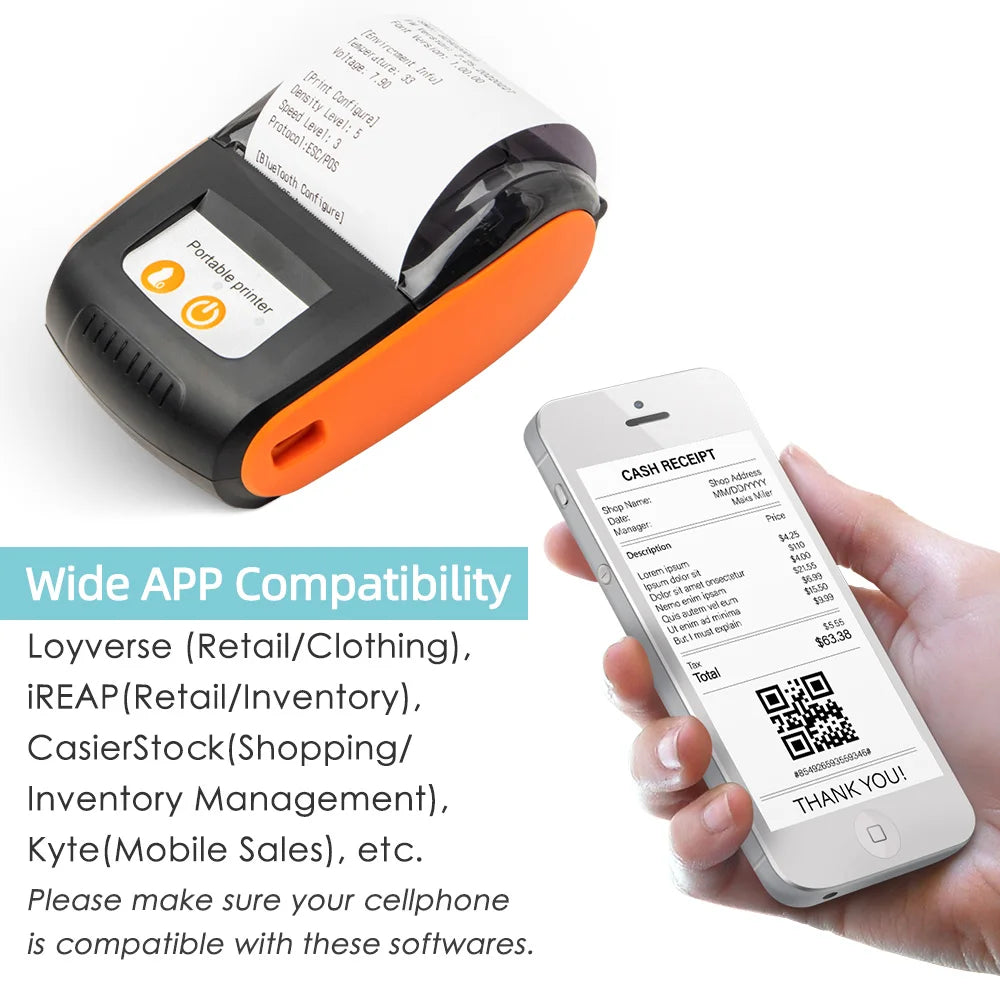 58mm Bluetooth Thermal Receipt Printer | USB, iOS & Android