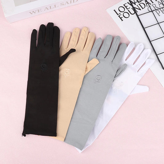 31cm Medium Long Embroidered Gloves Women Sunscreen Driving Gloves Stretch Anti-UV Breathable Glove Spring Summer Thin Gloves Peaceful Pleasures Health and Wellness