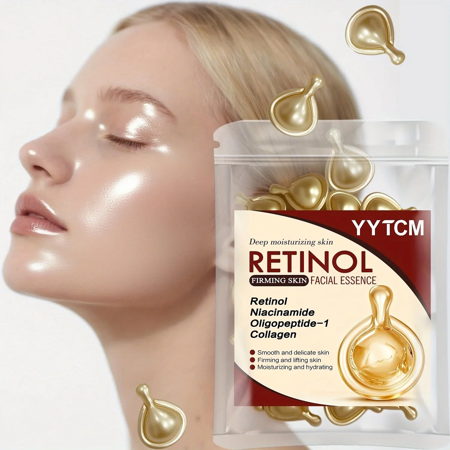 Retinol Face Serum Capsules – Collagen, Niacinamide | 30 Caps