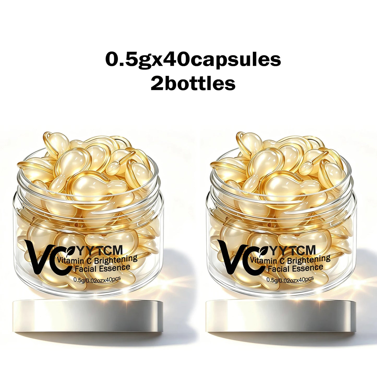 Vitamin C Facial Serum, Moisturizing and Brightening, Firming the Skin, Contains Vitamin E, Retinol, Hyaluronic Acid Facial Skin Care Serum, 18 Capsules/30 Capsules/40 Capsules/50 Capsules/60 Capsules/80 Capsules/100 Capsules Peaceful Pleasures Health and Wellness 2 Bottles 40 Capsules