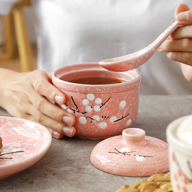 Ceramic Stewing Soup Cups Household Steamed Egg Bowls Hotel Steamed Bird's Nest Stew Underglaze Colored Mini Dessert Stew Cups Peaceful Pleasures Health and Wellness