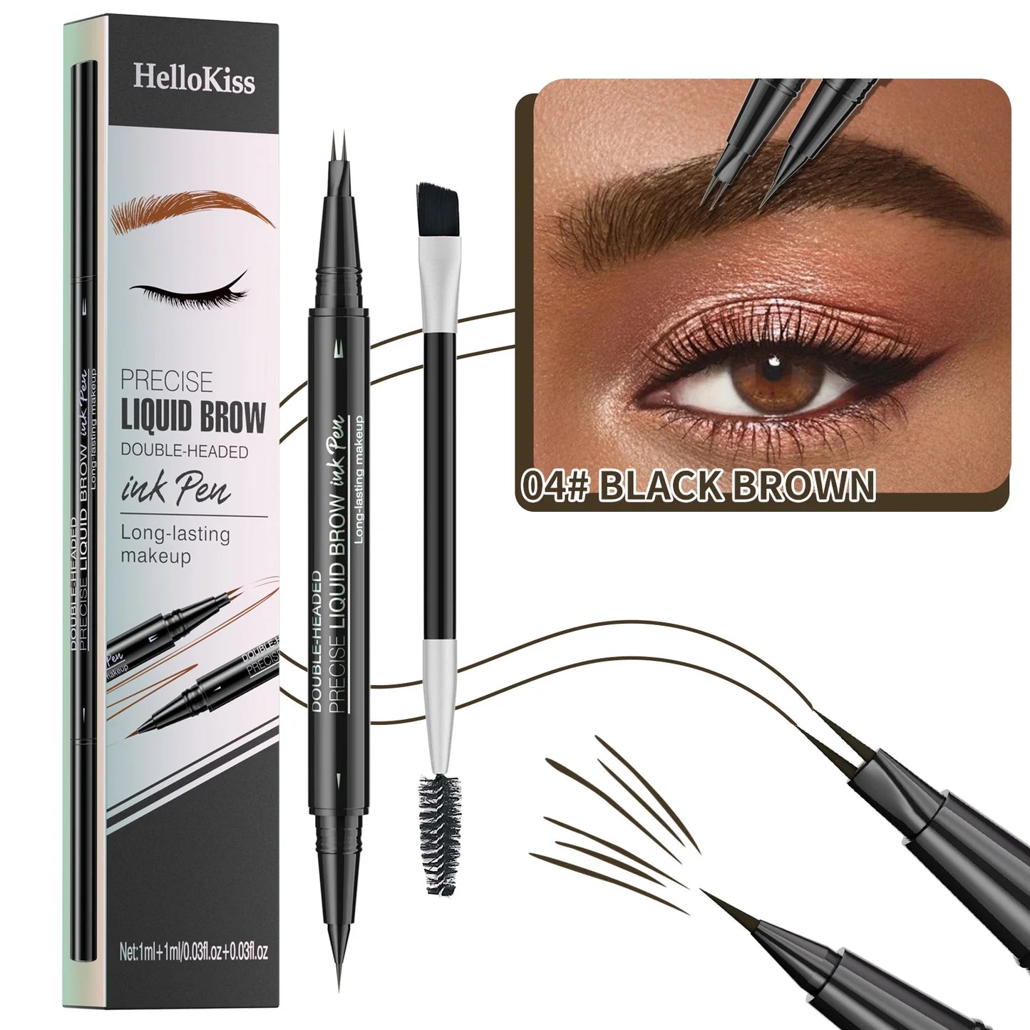 Hello Kiss Microblading Eyebrow Pen – Waterproof, 4-Tip, 5 Colors
