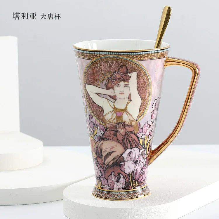 Gustav Klimt Bone China Coffee Mug with Spoon | 550ml Art Cup