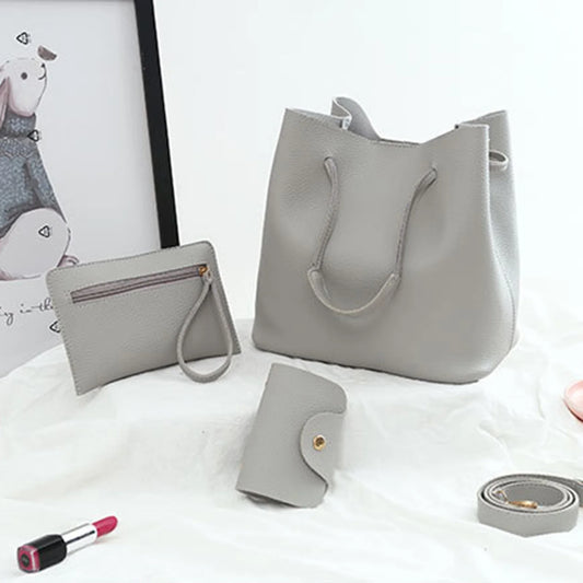 4pcs/set Solid Color Leather Handbags Waterproof Casual Leather Handbags for Women Girls Dating Shopping Peaceful Pleasures Health and Wellness