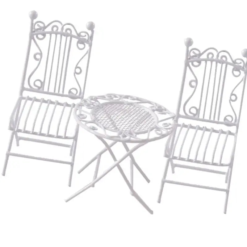 1/12 Miniature Iron Table & 2 Chairs Set | Dollhouse Garden Decor