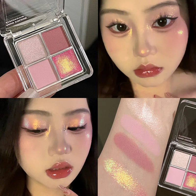 Chameleon Glitter Eyeshadow Palette – 4-Color Metallic Pink