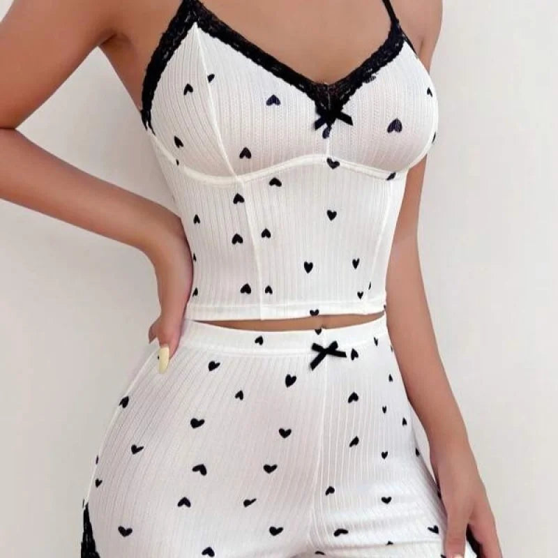 Cross-border casual lace trim bowknot suspender shorts women's thin home wear set European and American new style Peaceful Pleasures Health and Wellness