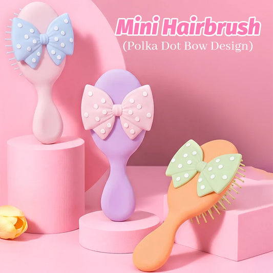 Mini Polka Dot Bow Air Cushion Hair Brush – Detangling Comb Air Cushion Hair Brush Oasis Select