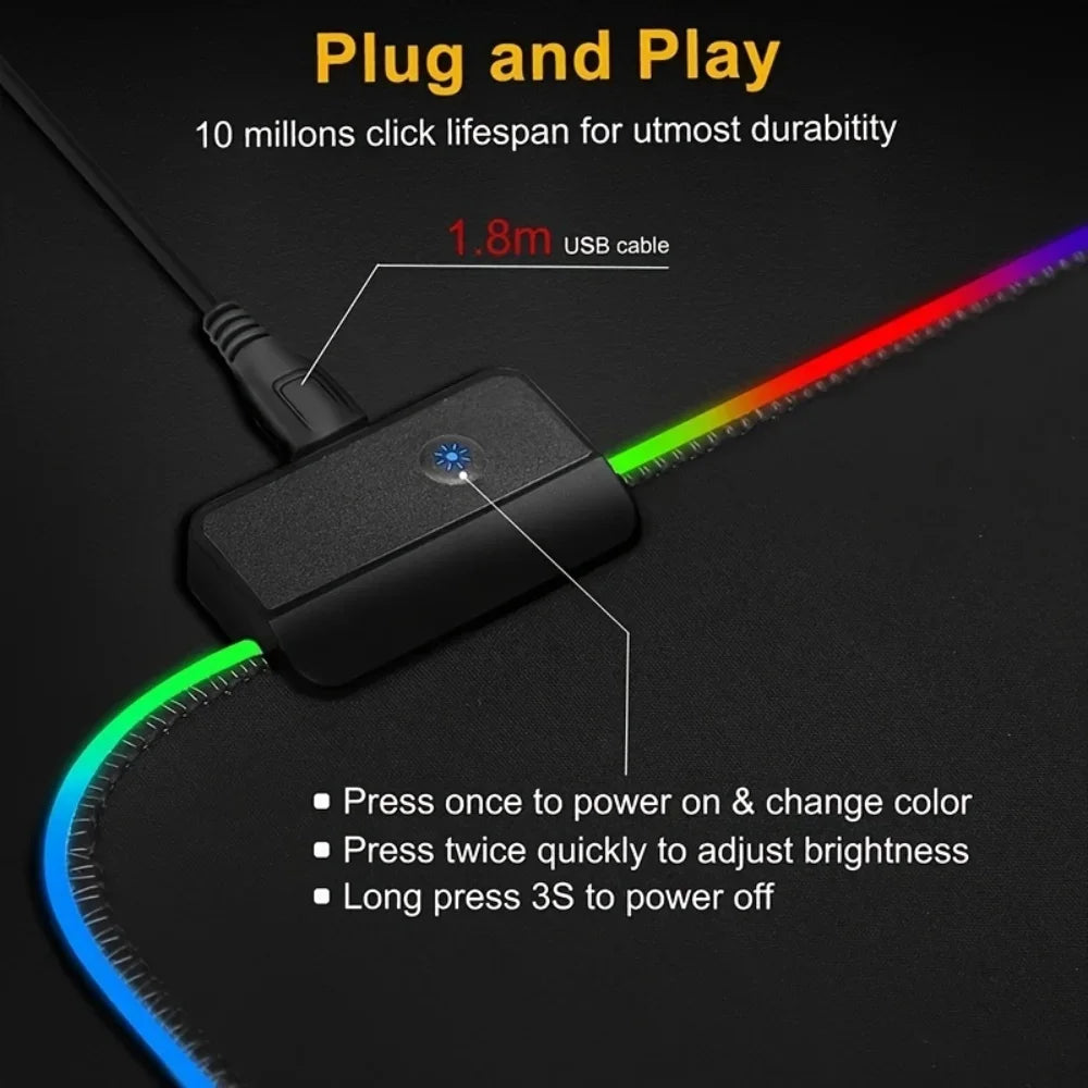 RGB Gaming Mouse Pad | 14 Glow Modes & Non-Slip Base