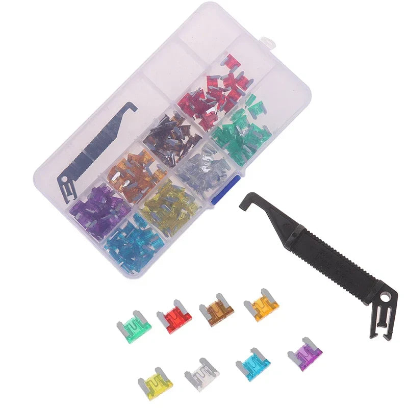 100-Piece Mini Blade Fuse Kit – Low Profile Car Fuses 3A–30A