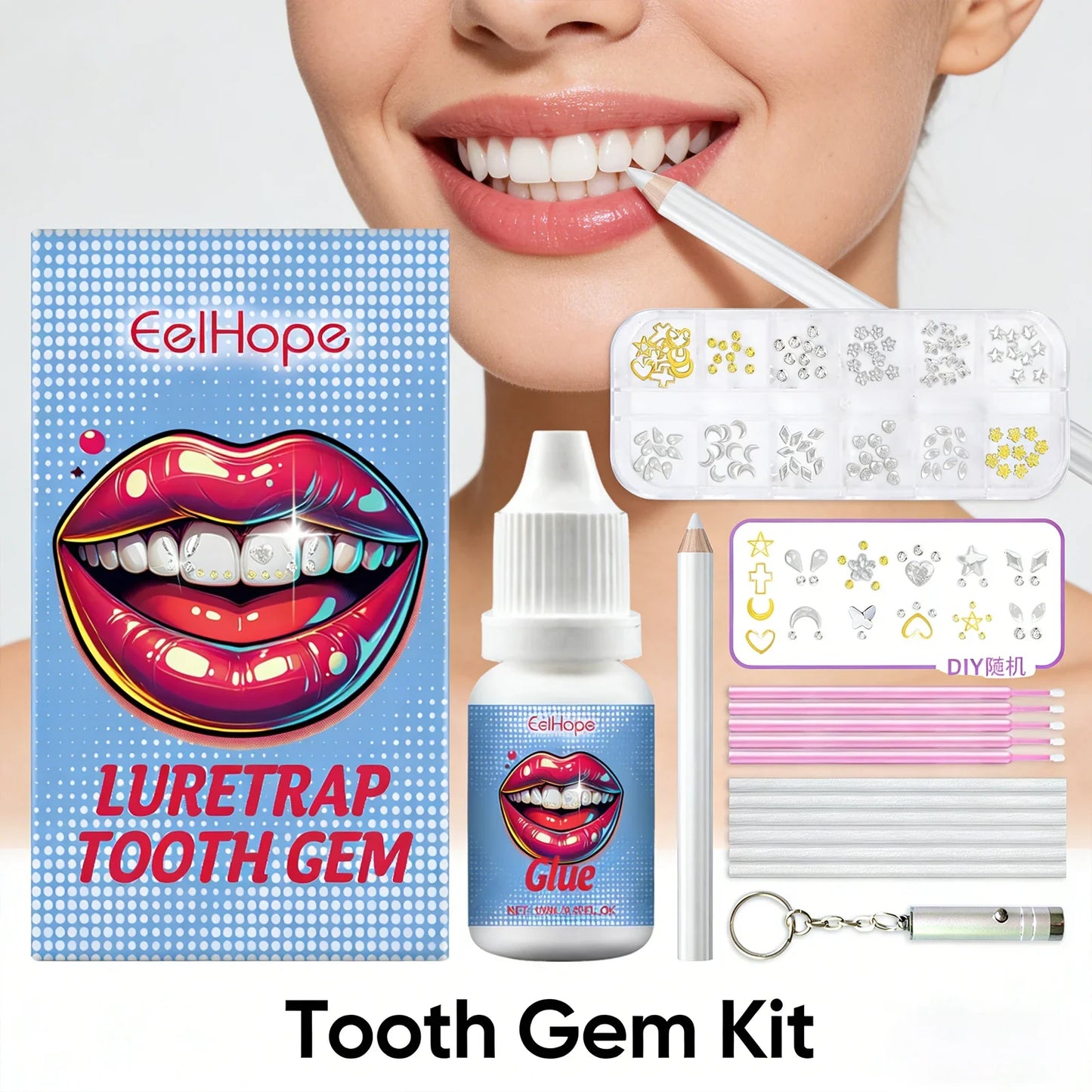 DIY Tooth Gems Kit – 120 Crystal Teeth Jewels + UV Glue