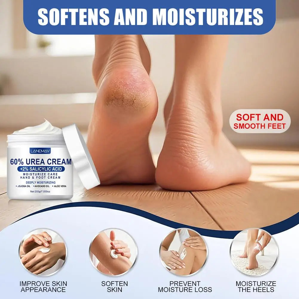 Urea Cream 60% & Salicylic Acid 2%, Foot Cream for Dry Cracked Heels Feet Knees Elbows Hands, Moisturizing Hand Foot Cream 200g Peaceful Pleasures Health and Wellness