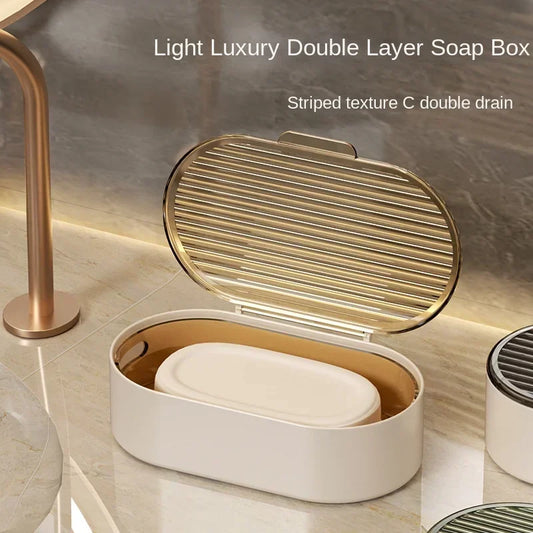 2025 Hot Double-layer Soap Box Household Bathroom Non-punching Hollow Drain Soap Box with Cover Dust Soap Box Holder Peaceful Pleasures Health and Wellness