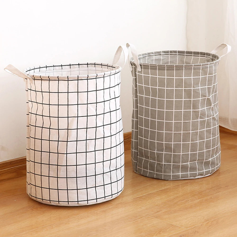 Large Foldable Waterproof Dirty Clothes Basket Household Toy Storage Bucket Plaid Fabric Cotton Linen Household Organizer Peaceful Pleasures Health and Wellness