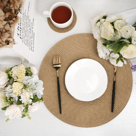 12pcs Round Braided Table Mat Washable Placemats Anti Slip Dining Tableware Bowl Pads Home Kitchen Decor Drink Cup Pad Coasters Peaceful Pleasures Health and Wellness