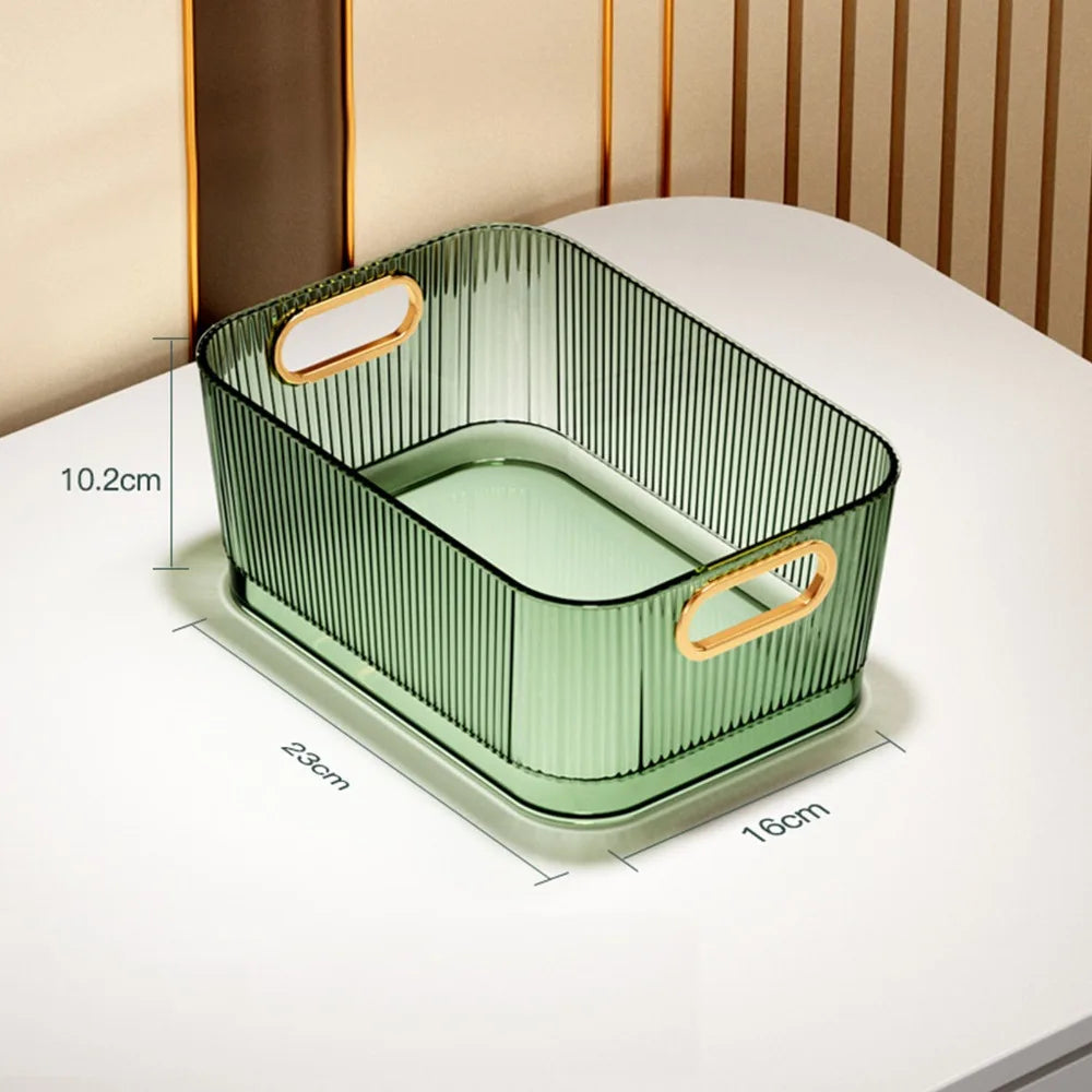 Transparent Desktop Storage Basket Green Large Capacity Acrylic Storage Bin Rectangular Portable Acrylic Storage Basket Bathroom Peaceful Pleasures Health and Wellness