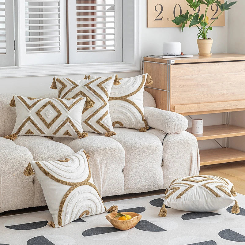 Battilo Luxury Pillow Cover with Tassels Soft Cotton Pillowcase Boho Decorative Throw Pillow for Living Room Sofa Cushion Cover Peaceful Pleasures Health and Wellness