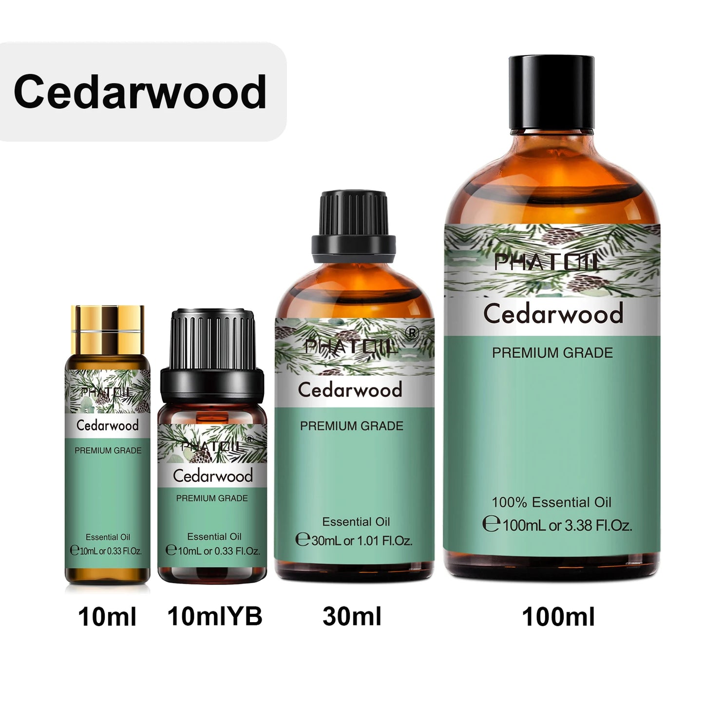 PHATOIL 1PCS Cedarwood Essential Oil 10ml/30ml/100ml - Pure Natural for Aromatherapy,Diffuser,Massage,Candle Making, Hair Care Peaceful Pleasures Health and Wellness 10mlYB Cedarwood