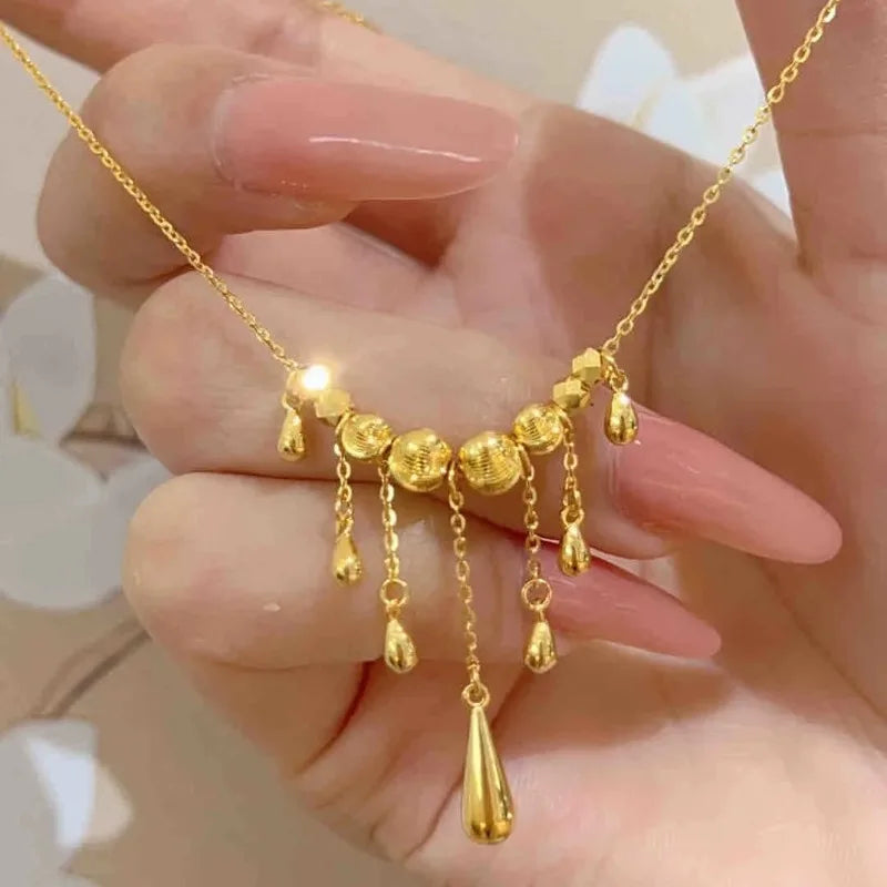 Cat-eye Tassel Water Drop Necklace for Women Light Luxury Laser Beads Dynamic Necklace Exquisite and High-end Collarbone Chain Peaceful Pleasures Health and Wellness