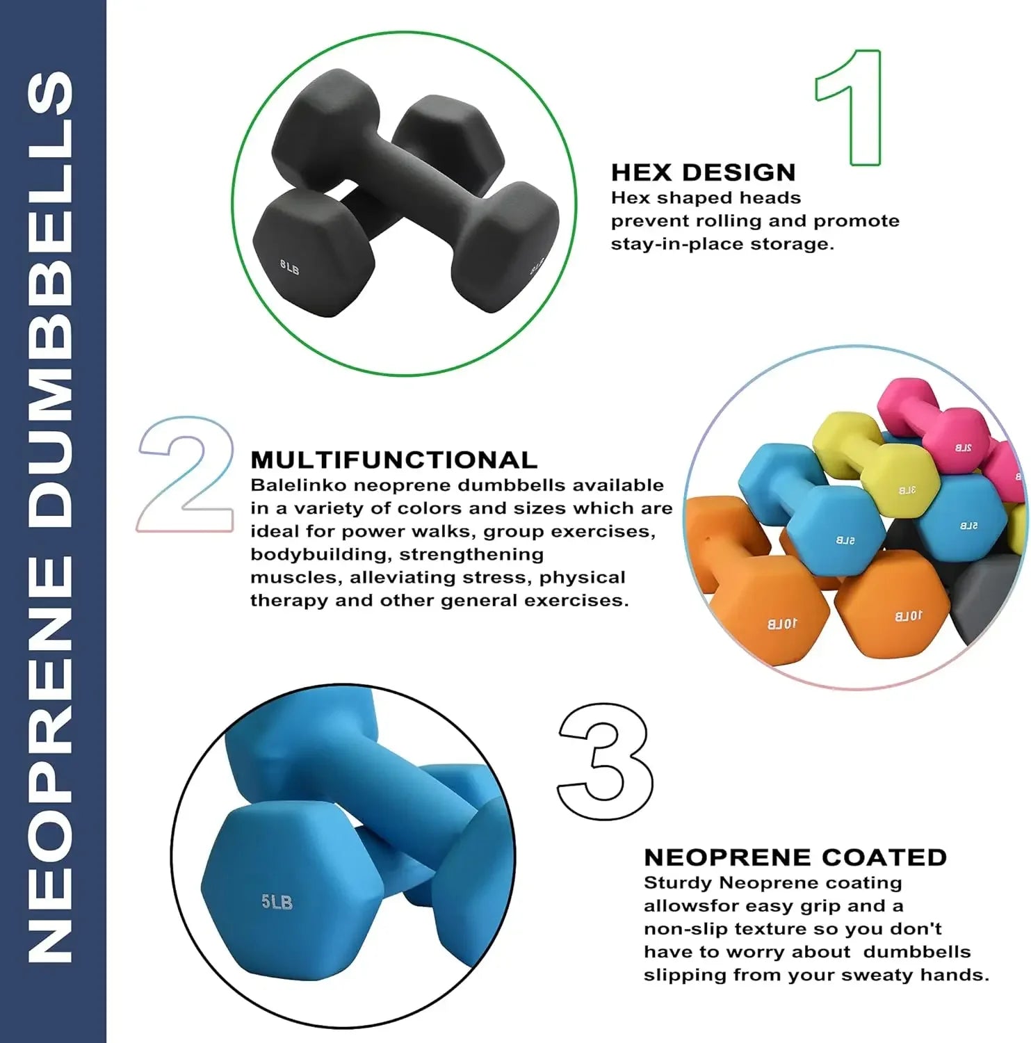 Hexagonal Neoprene Dumbbells for Home Gym Workouts, Strength Training, Yoga and Pilates - 15lb Each Peaceful Pleasures Health and Wellness