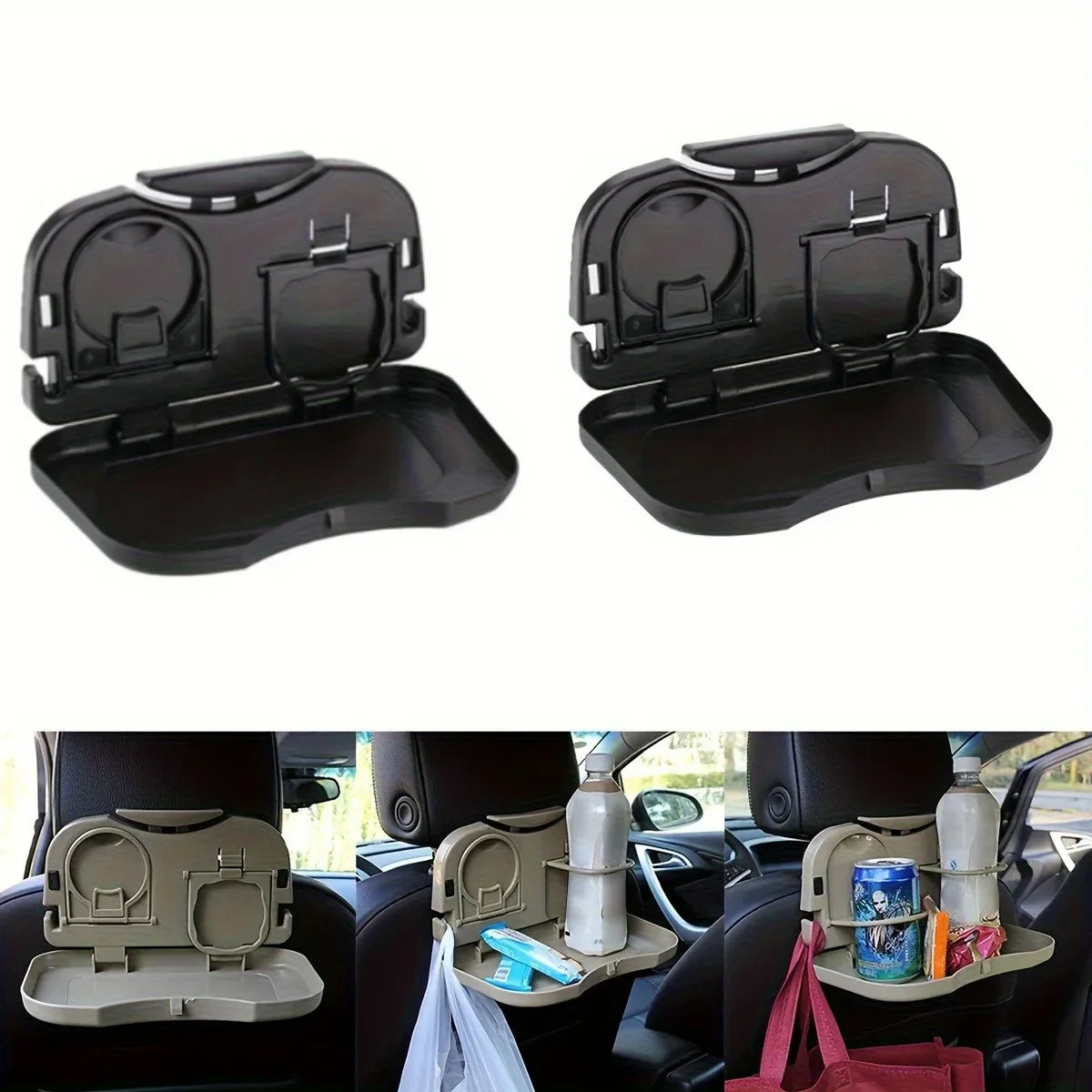 Foldable Car Back Seat Tray Table with Cup Holder & Storage