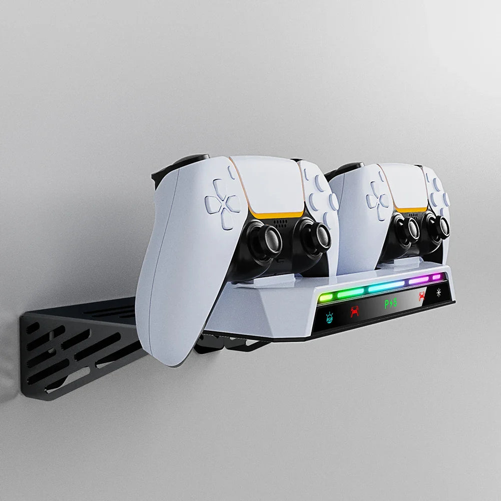 PS5 Wall Mount Stand | Dual Controller Charger & RGB Lights