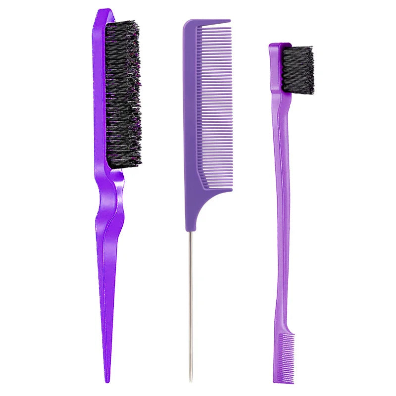 3-Piece Hair Comb Set – Rat Tail, Triple-Row & Eyebrow Brush
