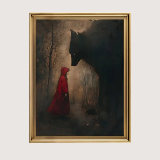 Little Red Riding Hood and Big Bad Wolf Canvas Print - Gothic Fairytale Wall Art Poster, Frameless Wall Hanging for Home Decor Peaceful Pleasures Health and Wellness