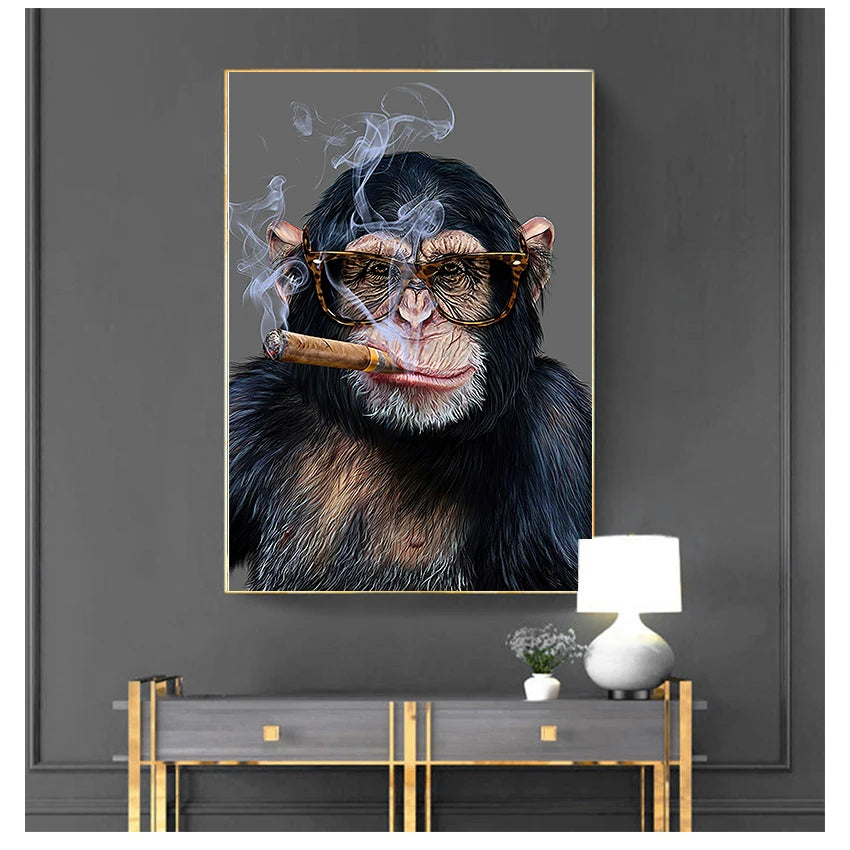 Canvas Painting Posters and Prints Street Art Animal Wall Pictures for Living Room Abstract Smoking Monkey Gorilla Peaceful Pleasures Health and Wellness