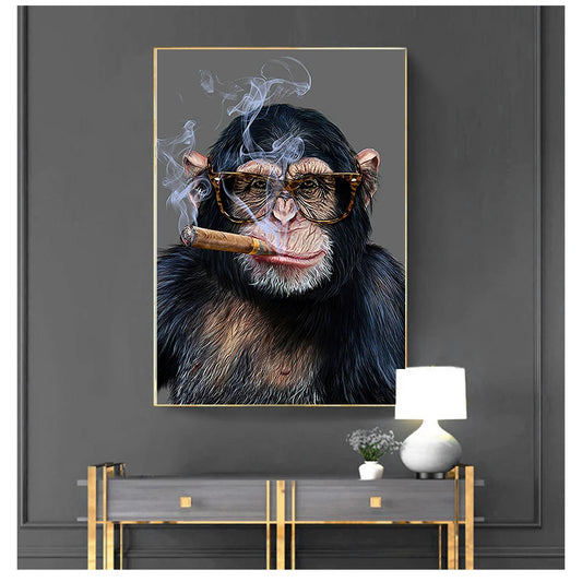 Canvas Painting Posters and Prints Street Art Animal Wall Pictures for Living Room Abstract Smoking Monkey Gorilla Peaceful Pleasures Health and Wellness