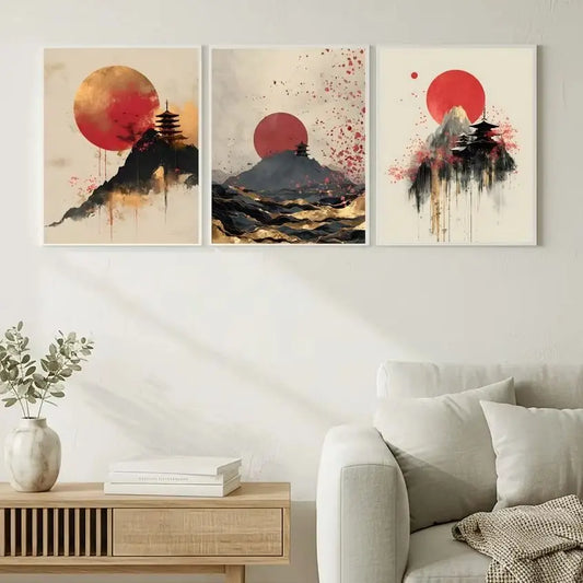 Abstract Wall Art Japanese Landscape Canvas Painting Modern Style Poster Prints Living Room Wall Decor Peaceful Pleasures Health and Wellness