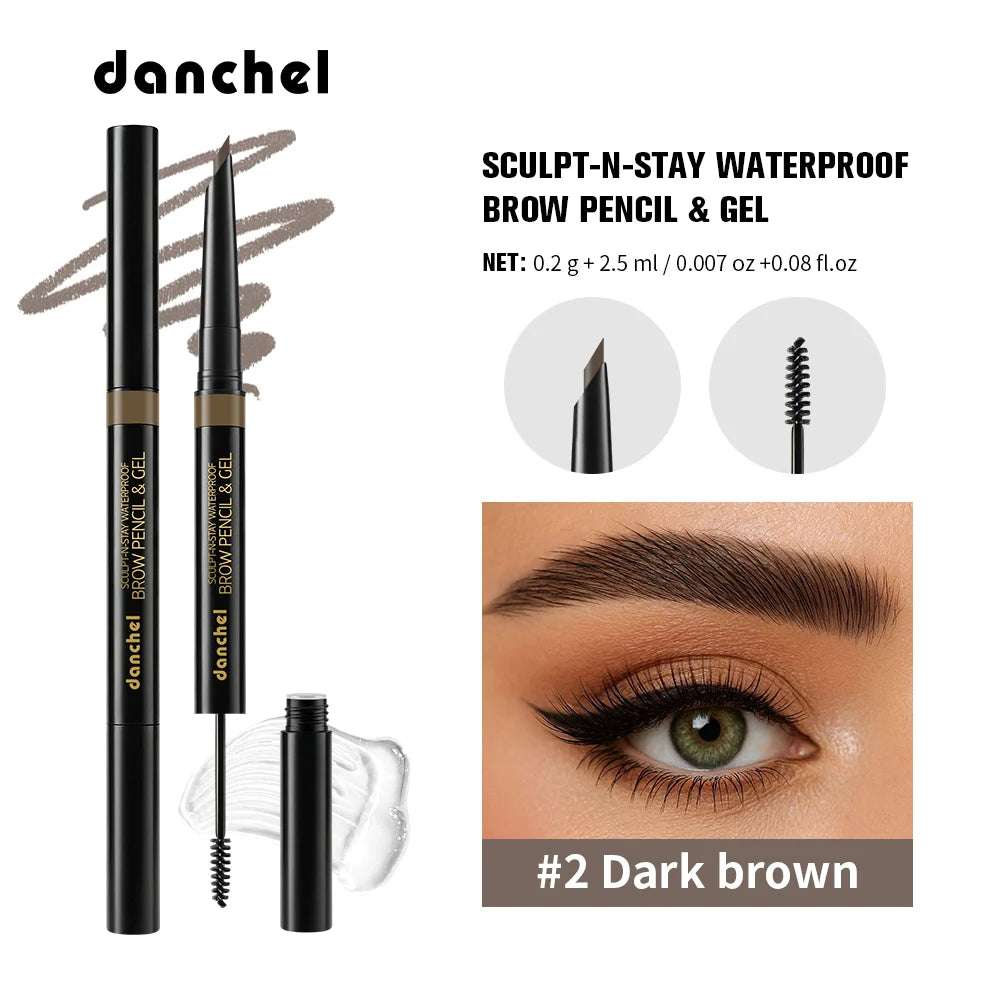 2-in-1 Eyebrow Pencil & Gel Quick Drying Transparent Eyebrow Gel Waterproof Long Lasting Strong-hold Dual-ended Eyebrow Pencil Peaceful Pleasures Health and Wellness Dark brown